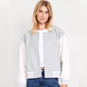 Old Navy Oversized Gray and White Bomber Jacket in Large NWT